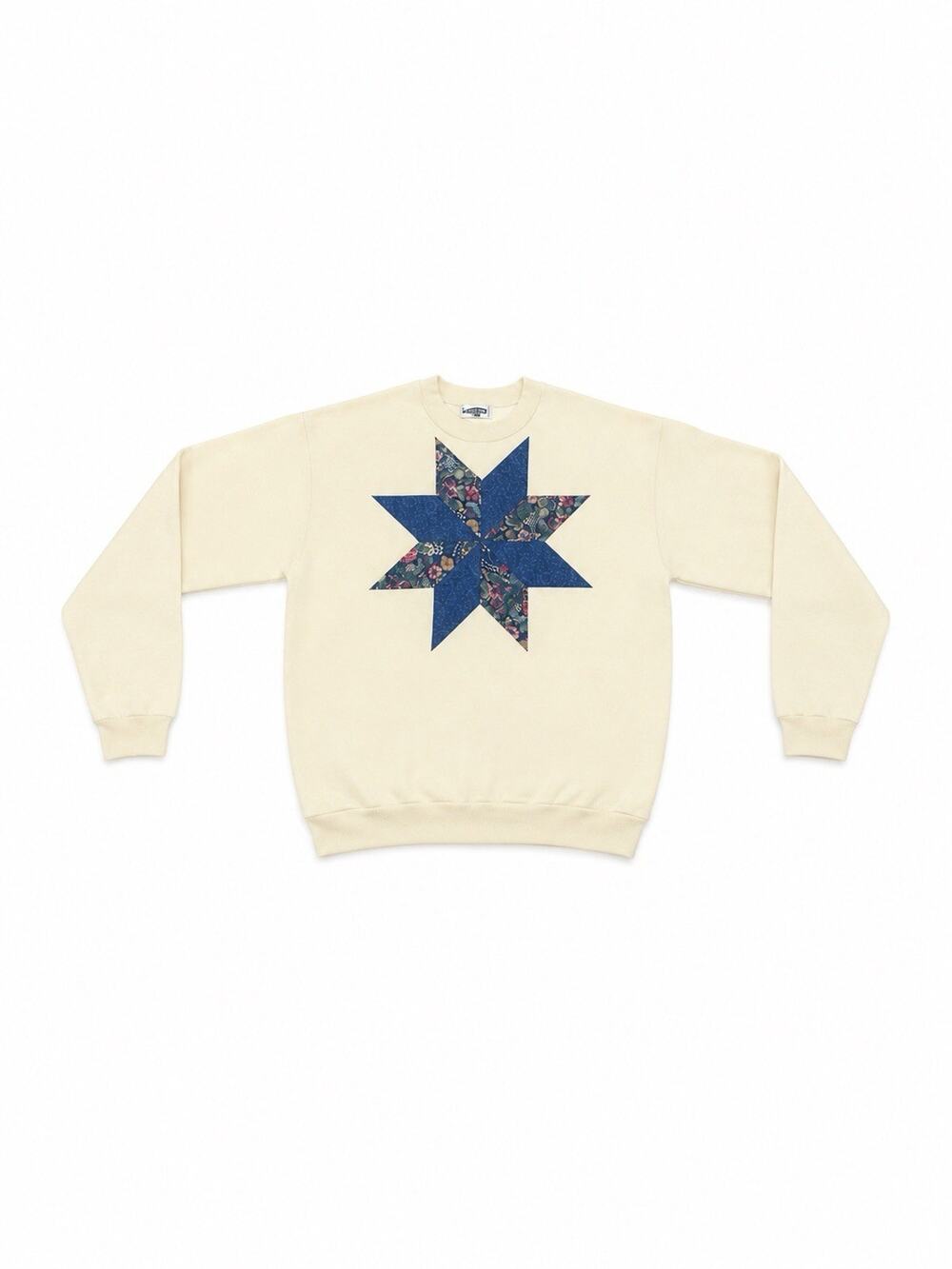 Vintage Lee Sweatshirt Women’s L Cream Blue Floral Quilt Star Made USA